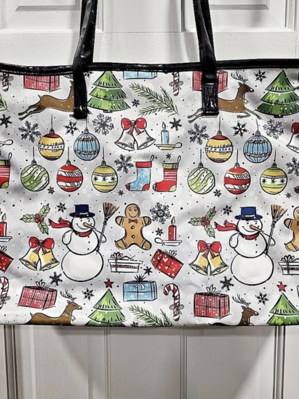 New Christmas Holiday Snowman Gingerbread Tote Bag Shoulder Purse Zipper Pocket